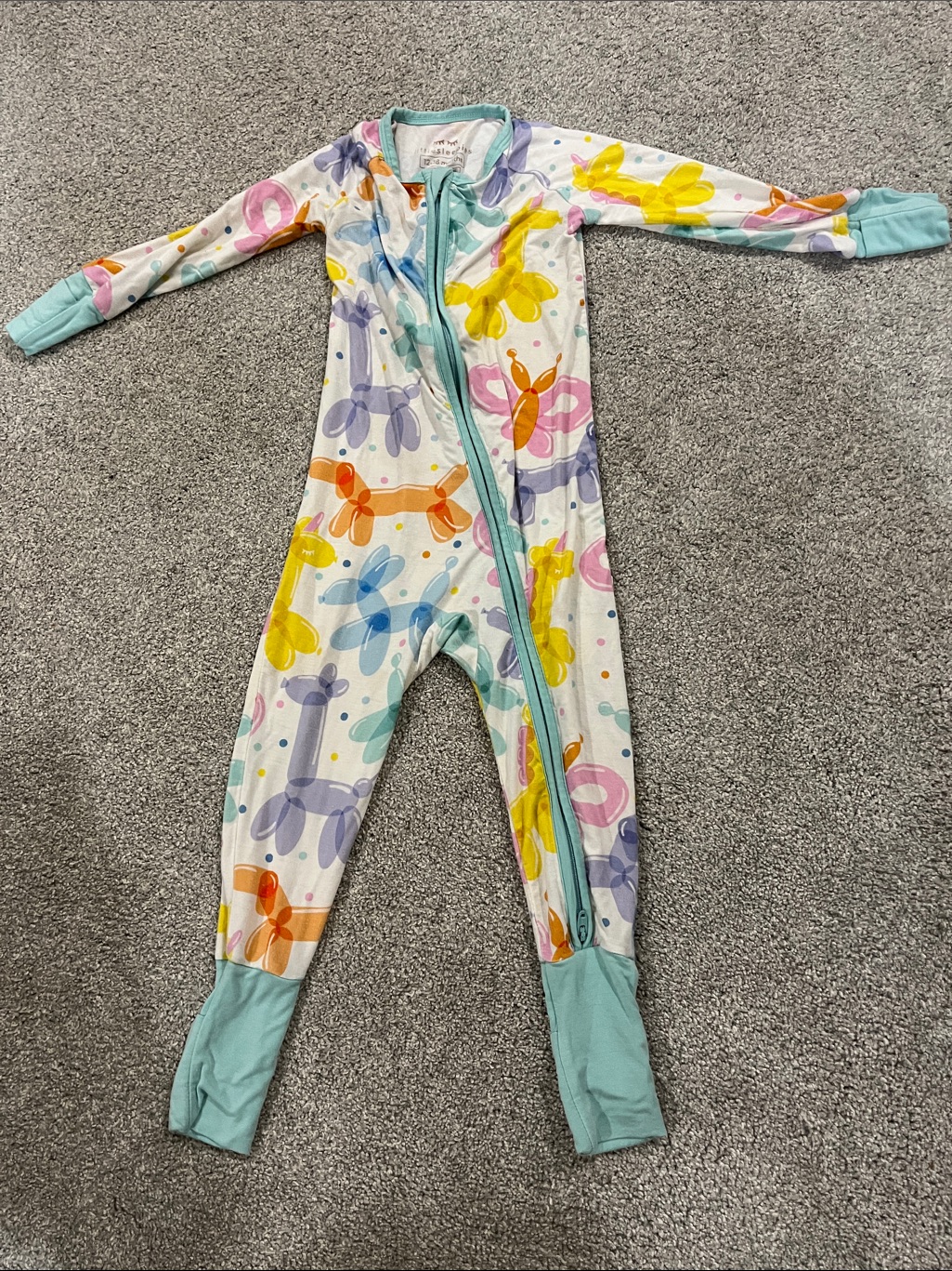 Little Sleepies Balloon Animal Footed One-Piece - Pastel Multi With Teal Cuffs